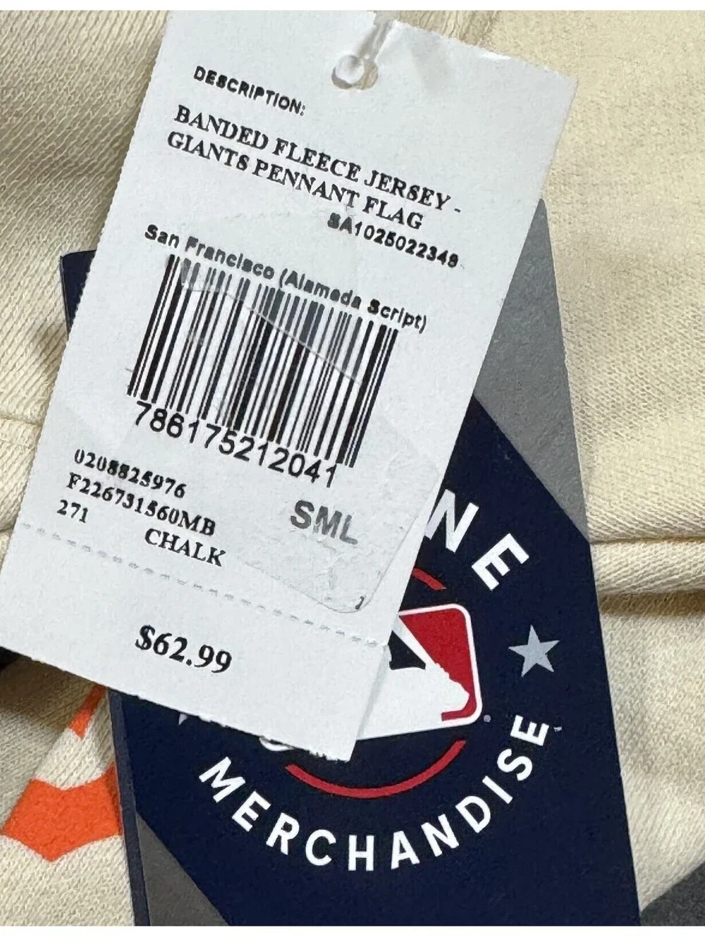 Fanatics San Francisco Giants Pennant Flag Fleece Sweatshirt Beige Mens S NWT